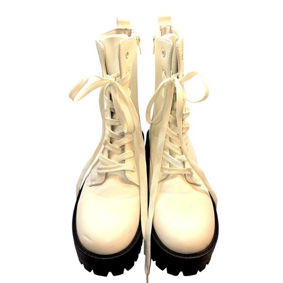 Rouge 9 White Combat Boots Women's 2 1/2 Inch Platform Shoe Zipper Laces - Picture 3 of 8